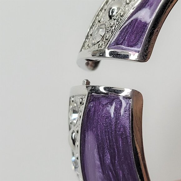 PURPLE Enamel Wide Hinged Cuff Bangle Crystal Rhinestone Bracelet - Picture 9 of 9